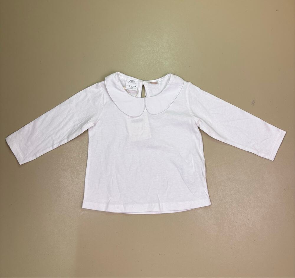 Zara Baby Girls 9-12 Months White Peter Pan Collar Long Sleeve Top NWT
